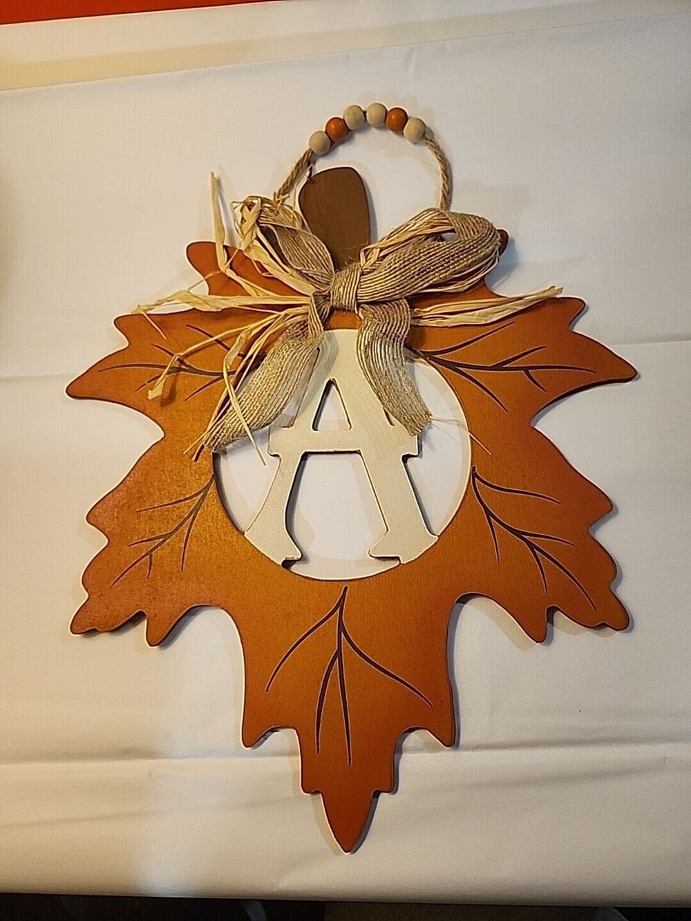Harvest Monogram Fall Leaf Letter "A" Cutout Brown Hanging 12.75" x 10.75"